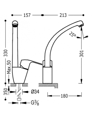 Monomando fregadero vertical K?TRES  TRES