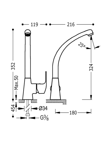 Monomando fregadero vertical K?TRES  TRES