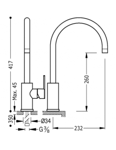 Grifo Monomando De Caño Curvo Fregadero Vertical LEX-TRES 2