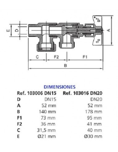 VÁLVULA DE SALIDA PARA BATERÍA CON PURGA DN 13-15-20