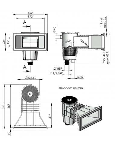 Skimmer 15 L Con Boca Ampliación Tapa Circular ABS Blanco ASTRALPOOL