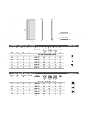 Radiador Decorativo ZEHNDER Jet X Vertical Y Vertical Con Aletas 0,60 m. Y 0,80m.