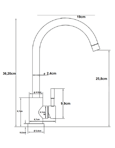 Medidas Grifo Monomando Para Fregadero MILANO