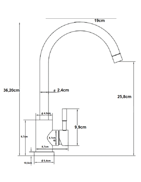 Medidas Grifo Monomando Para Fregadero MILANO