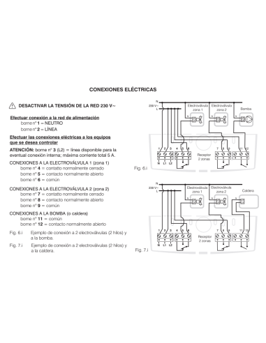 Conexiones Eléctricas Del Receptor Radio 2 Zonas A Pared + 1 Salida Para Bomba De Circulación