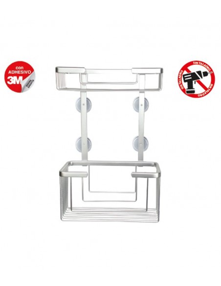 Estantería Ducha Doble Modelo Iceberg Con Adhesivo 3M Estantería Ducha Doble Modelo Iceberg Con Adhesivo 3M
