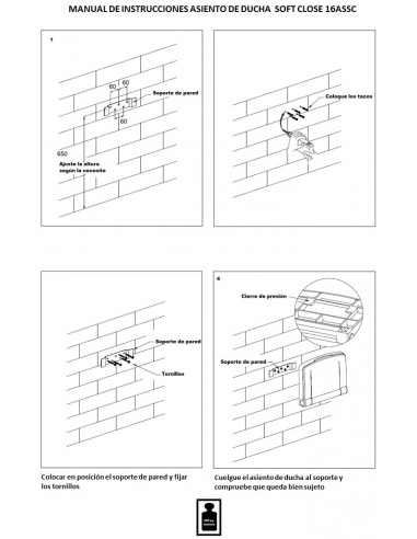 Asiento ducha de pared soft close