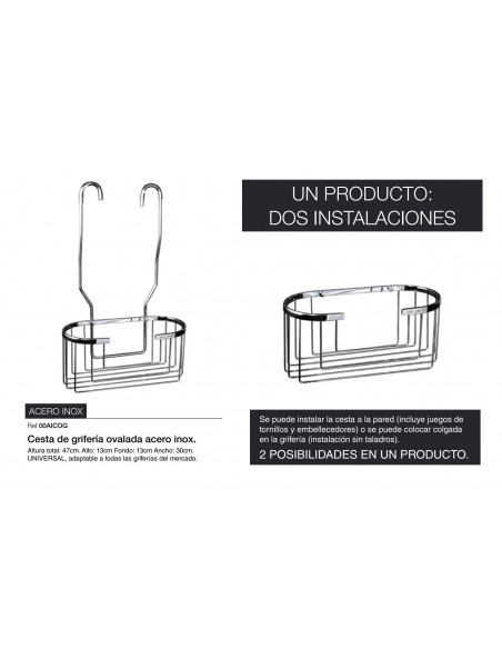 Cesta Ducha Acero Inox Para Grifería Modelo OVALADO
