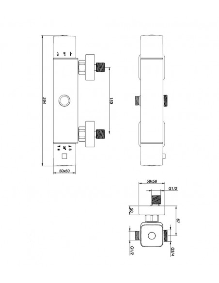 Medidas Grifo Termostático Ducha CAPRICORNIO