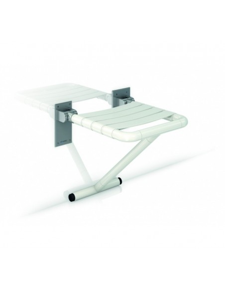 ASIENTO DUCHA ABATIBLE CON PATA AL SUELO DE NYLON BASE EN ACERO INOX.