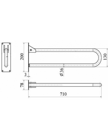 BARRA ABATIBLE 700 MM. EN ACERO ACABADO EN NYLON CON BASE EN INOX.