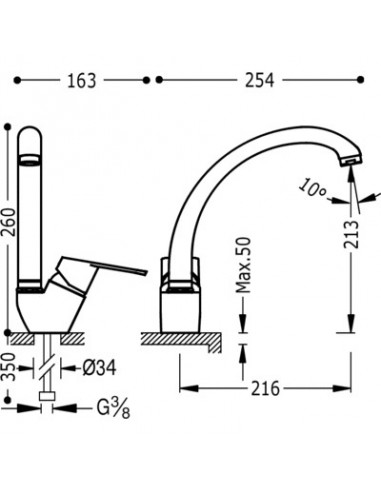 Rubinetto Miscelatore Lavello Verticale - BIMAX TRES