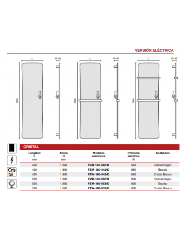 Radiador Eléctrico Decorativo ZEHNDER FOLIO GLASS
