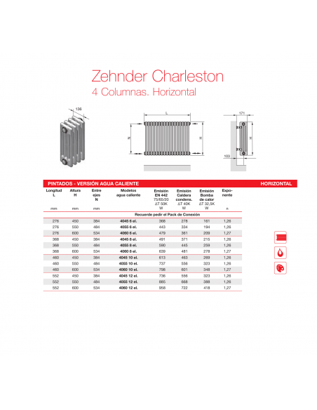 Radiador Decorativo Zehnder Charleston 4 Columnas Horizontal Radiador Decorativo Zehnder Charleston 4 Columnas Horizontal