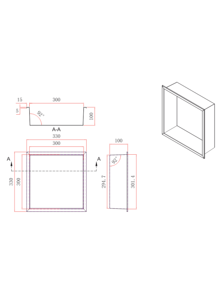 Atlantic bathroom niche 33×33 cm | Stainless steel and functional desi
