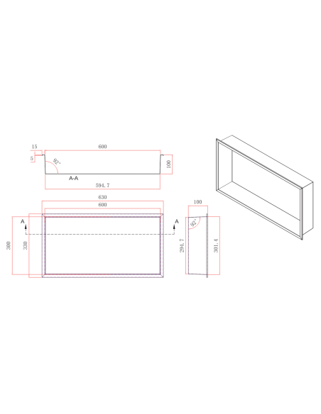 Pacific bathroom niche 63×33 cm | Stainless steel & functional design