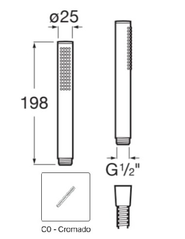 Chuveiro de mão STELLA Stick Redondo Cromado ROCA