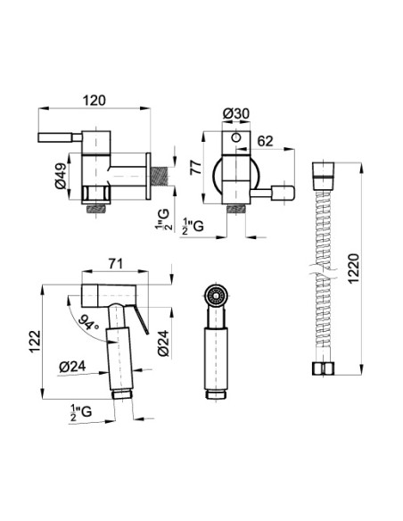 Kit Duche Higiénico ROUND Inox Escovado - NOKEN