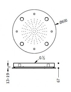 Pomme de douche à 2 voies montée au plafond Inox CROMOTERAPIA TRES 2