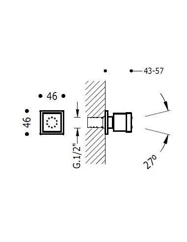 Ducha lateral rectangular de hidromasaje orientable TRES