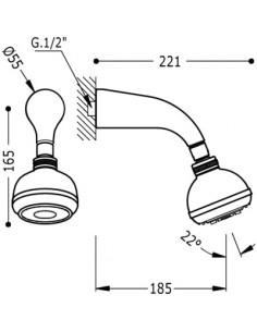 Brazo ducha ECO con masaje PLUS TRES 2
