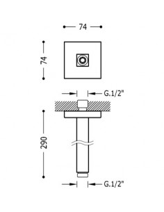 Brazo a techo cuadrangular para rociador ducha TRES 2