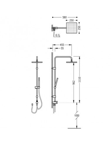 Kit De Ducha Cuadrada Con Barra Deslizable TRES