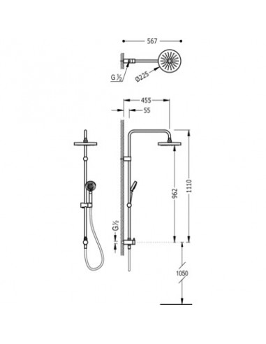 Barra De Ducha ECO-TERM TRES Toma De Agua A Pared