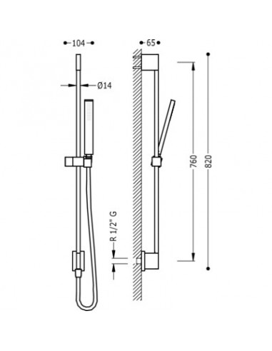 Barra Deslizante Con Toma De Agua A Pared Y Ducha Rectangular TRES