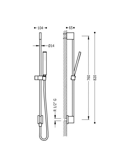 Barra Deslizante Con Toma De Agua A Pared Y Ducha Rectangular TRES