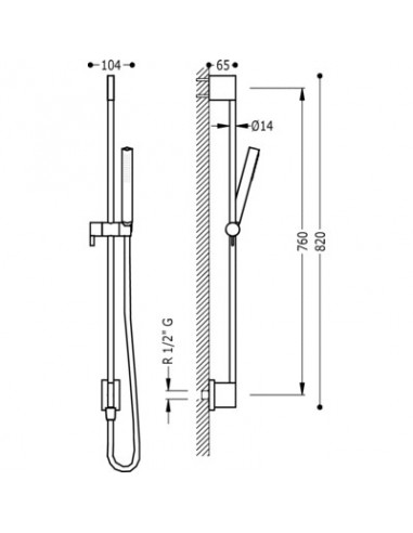 Barra Deslizante Con Toma De Agua A Pared Y Ducha Cilindrica TRES