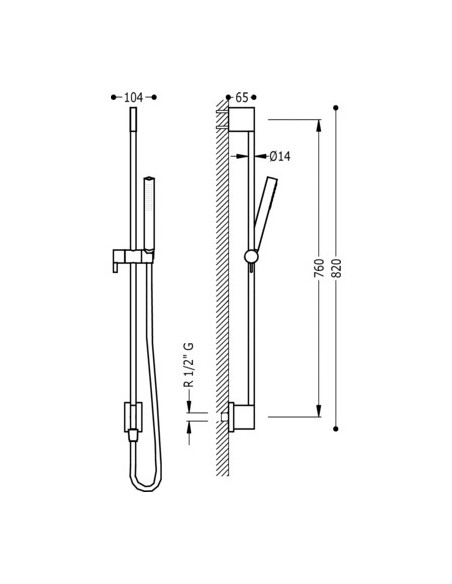 Barra Deslizante Con Toma De Agua A Pared Y Ducha Cilindrica TRES Barra Deslizante Con Toma De Agua A Pared Y Ducha Cilindrica TRES