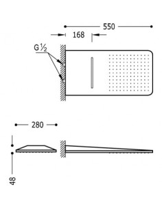 Rociador ducha INOX a pared Anticalcárea con cascada. 280x550 mm. 2