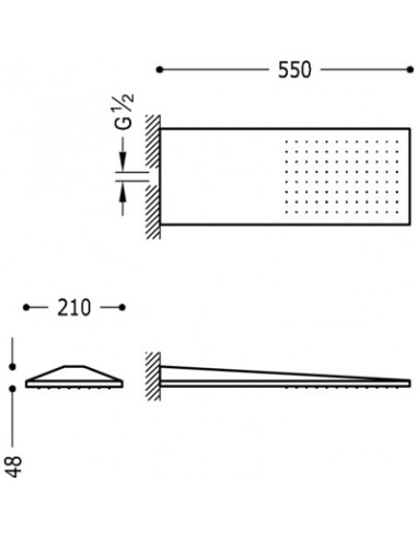 Rociador ducha INOX a pared Anticalcárea con cascada. 280x550 mm.