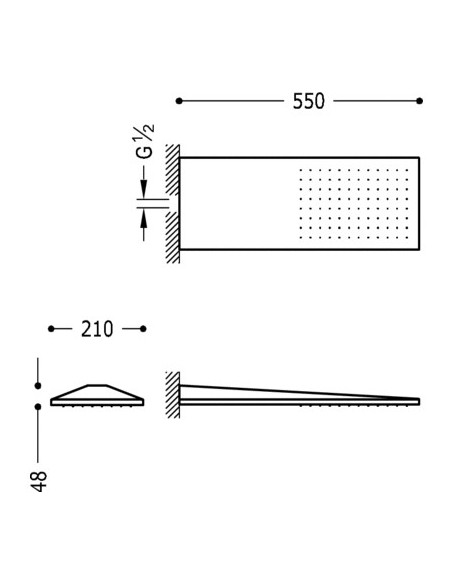 Rociador ducha INOX a pared Anticalcárea con cascada. 280x550 mm. Rociador ducha INOX a pared Anticalcárea con cascada. 280x550 mm.