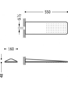 Rociador ducha INOX a pared Anticalcárea con cascada. 280x550 mm. 2