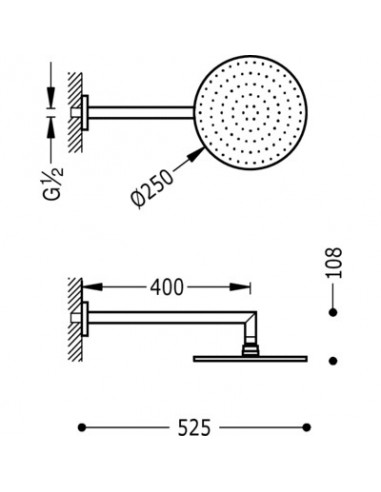 Brazo de ducha a pared con rociador circular TRES