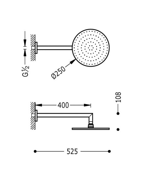 Brazo de ducha a pared con rociador circular TRES