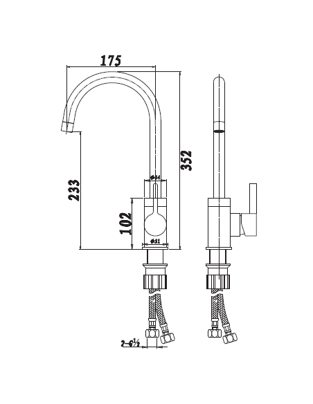 Medidas Grifo Monomando Para Fregadero CAYENNE