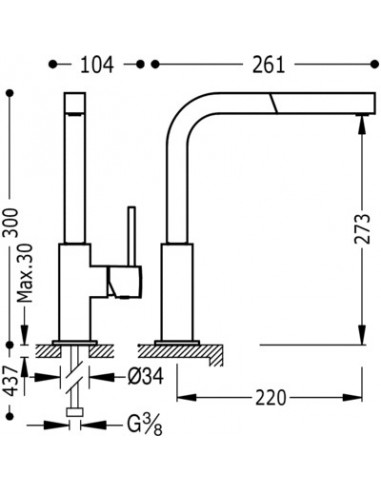 Monomando De Fregadero Vertical Con Ducha Extraíble CUADRO TRES