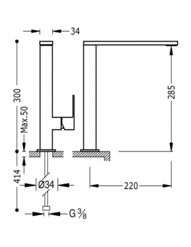 Grifo Monomando Para Fregadero Con Maneta Plana CUADRO TRES