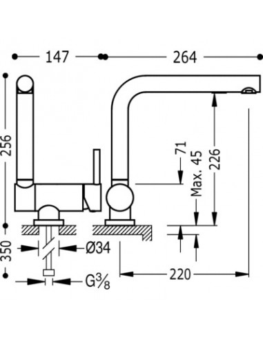 Grifo Monomando De Fregadero Vertical Abatible TRES