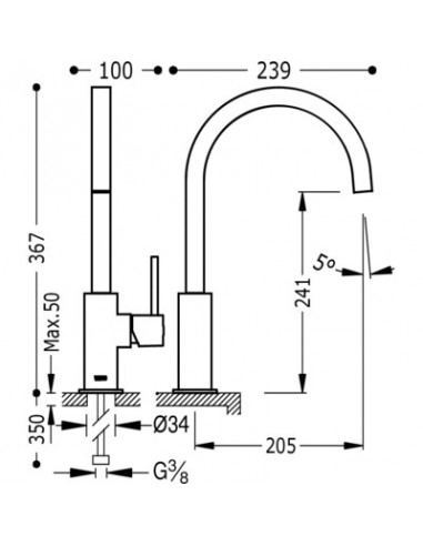 Torneira misturadora para pia vertical com bica curva CUADRO TRES