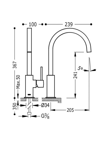 Mitigeur Évier Vertical Avec Bec Incurvé CUADRO TRES