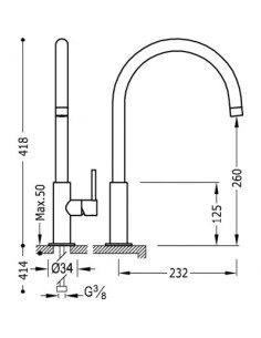 Grifo Monomando De Fregadero Vertical Caño Curvo Redondeado MAX  TRES 2