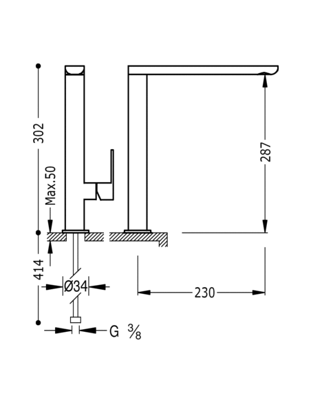 Monomando fregadero vertical LOFT caño de 34x15 mm. TRES