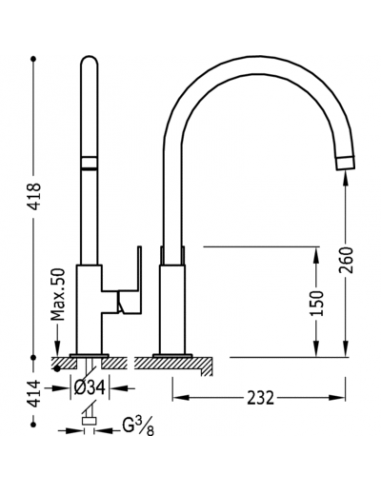 Monomando fregadero vertical LOFT  TRES