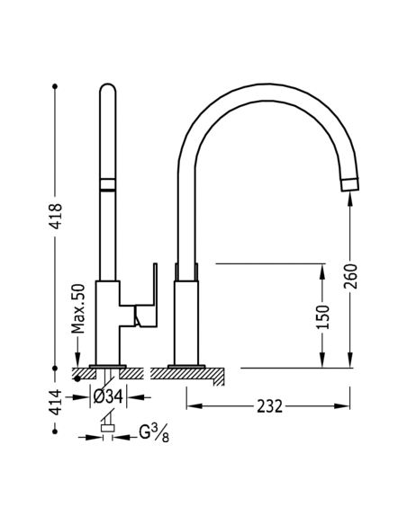 Monomando fregadero vertical LOFT  TRES