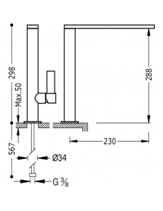 Monomando fregadero vertical CLASS caño de 34x9 mm. TRES 2